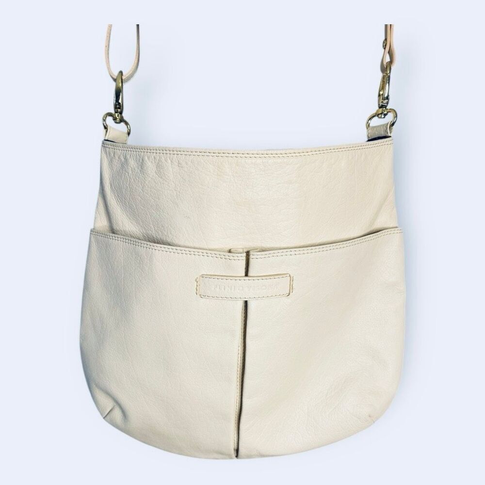 Plinio Visona Italian Leather Crossbody Bag Beige Cream Gold Hardware